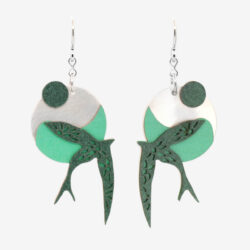 Pendientes gancho golondrina turquesa artesanal bañado en plata, elaborado por Joyas de Papel